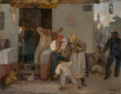 In Front of the Tavern by Döme Skuteczky